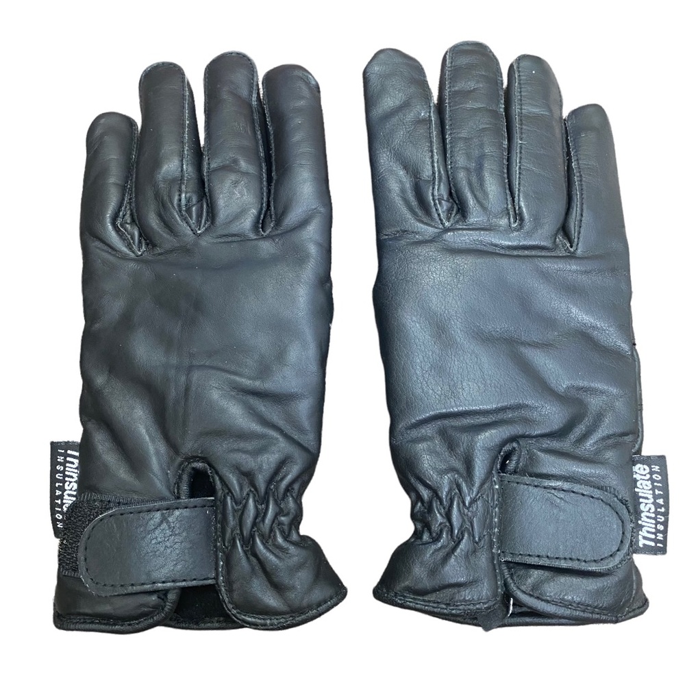 Biker's Club Black Leather Adjustable Wrist Insulated Motorcycle Gloves womens S